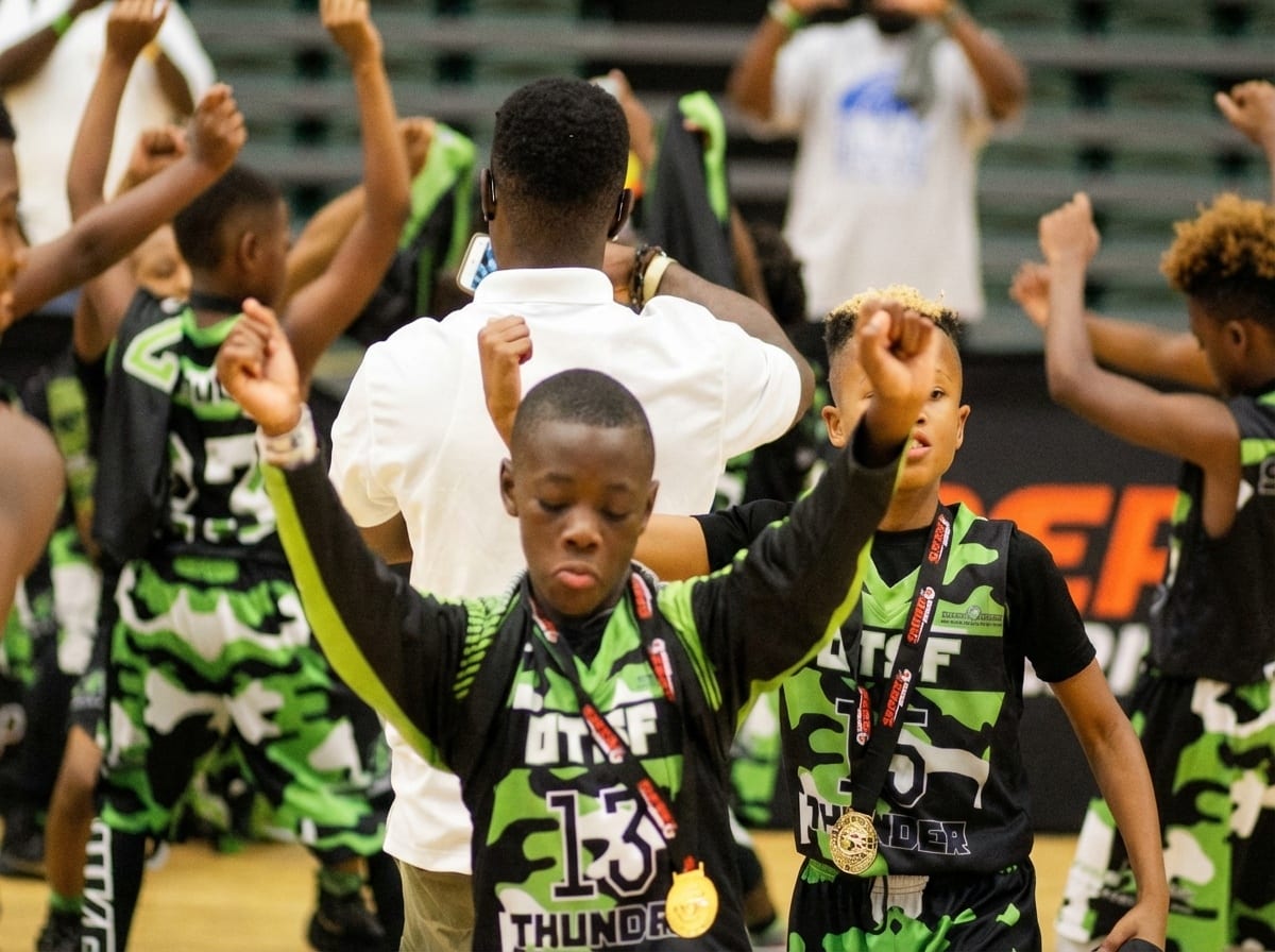 Team celebration on the court
