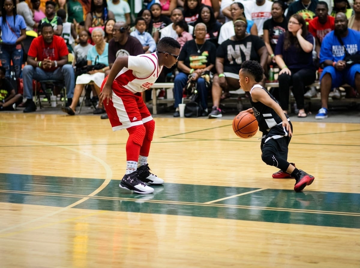 One-on-one matchup at the top of the key