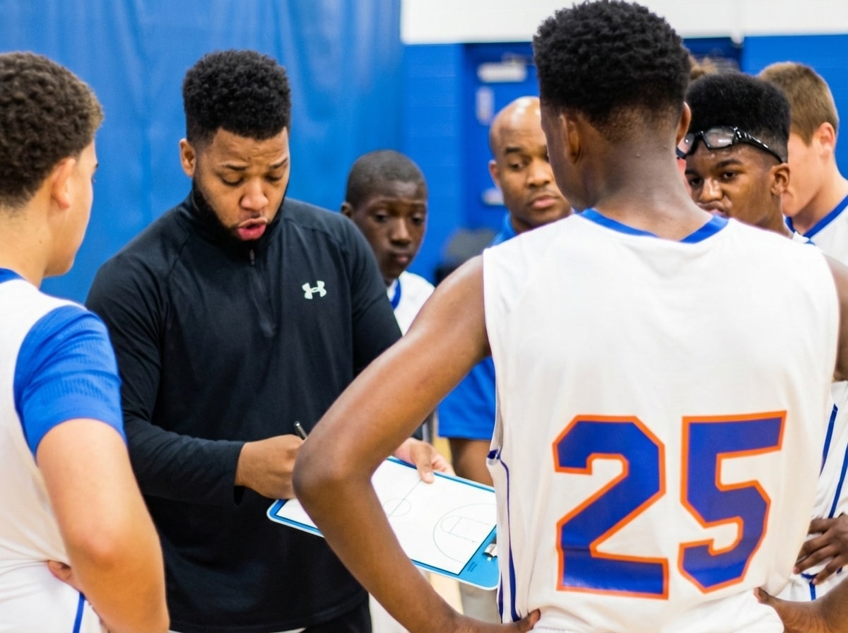 Timeout huddle during a game